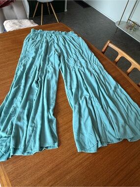 Sundance Teal Smocked Waist Wide-Leg Pants